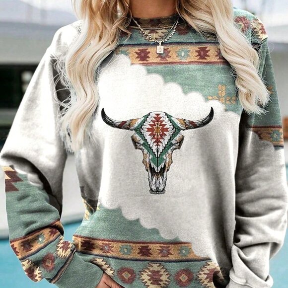 Tops - Multicolor Casual Women's Printed Sweatshirt
